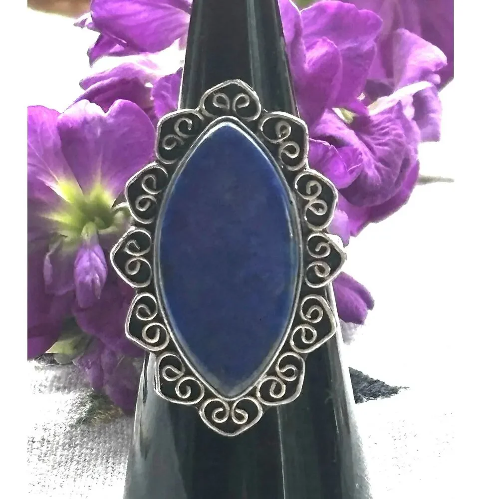 925 Silver Lapis Lazuli Ring  Size 7.5